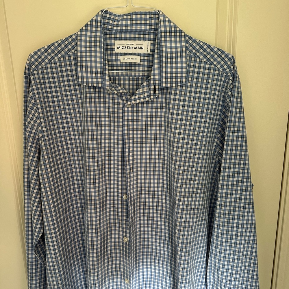 Mizzen+Main. Leeward Long sleeve dress shirt. XXL. White and blue.